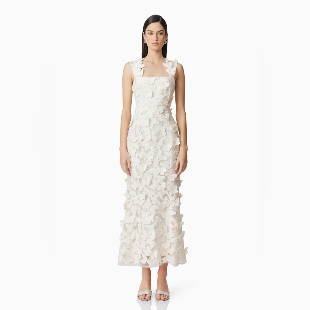 elliatt scarlett ivory cream 3d lux butterfly midi dress size small new
